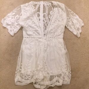 Honey Punch White Lace Romper